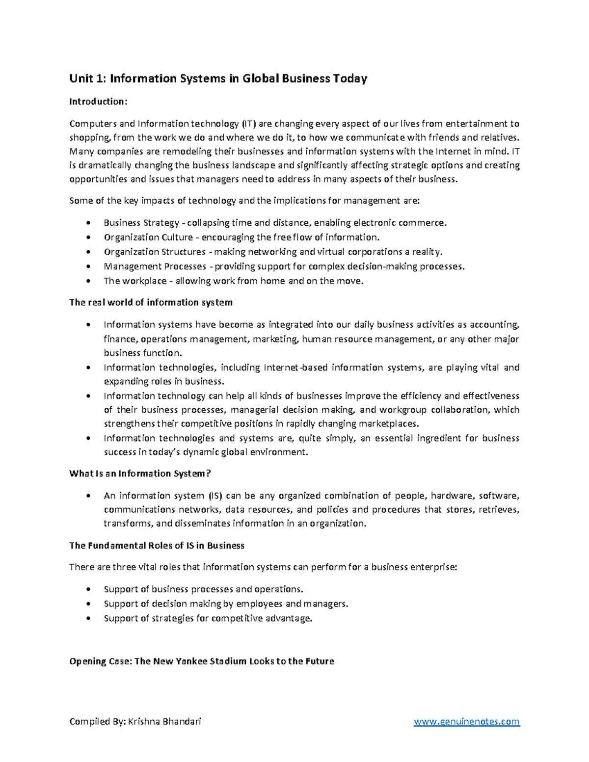 Unit 1 Information Systems in Global Business Today 1 - Many companies ...