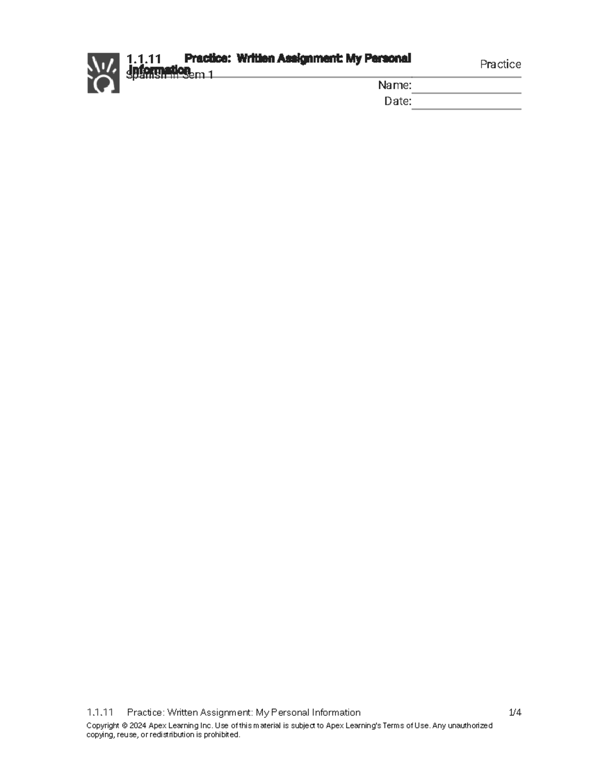 1.11.1 Practice Written Assignment Apex Learning Spanish 3 My personal ...