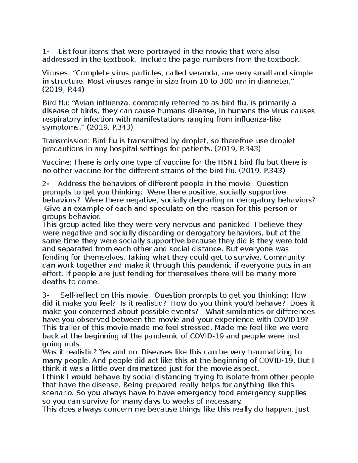 Contagion movie and discussion - 1- List four items that were portrayed ...