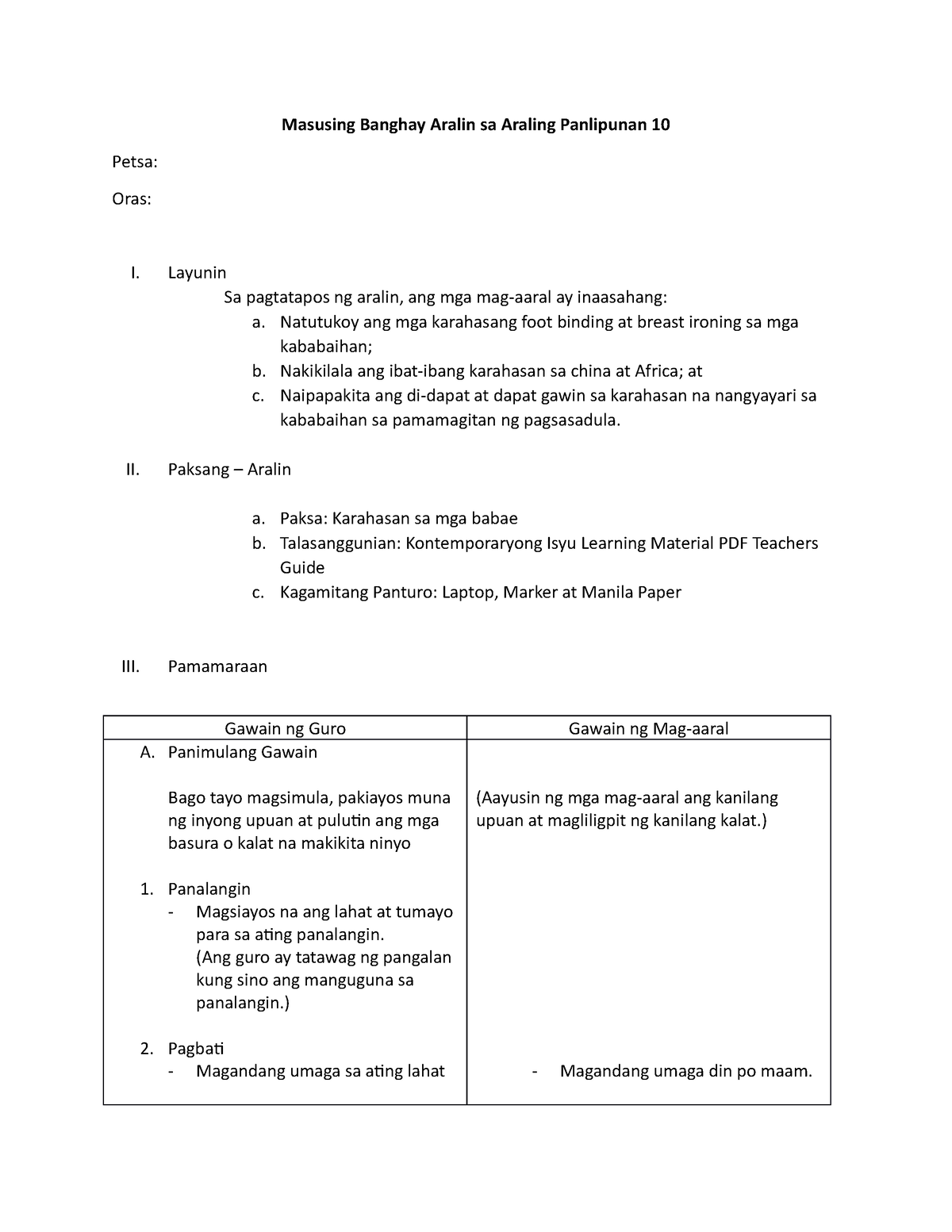 LP 1 - Lesson plan guide for beginner teacher - Bachelor of Secondary ...