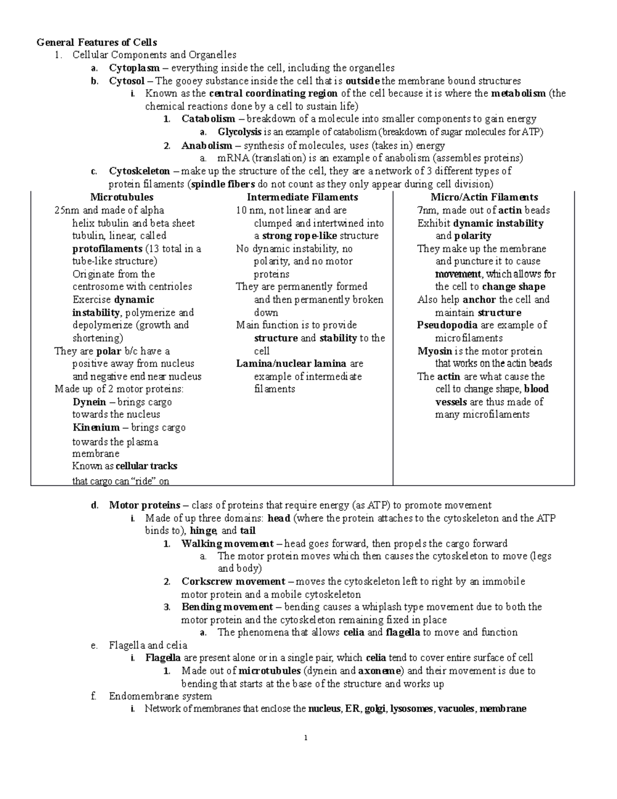 General Features of Cells - Cellular Components and Organelles a ...