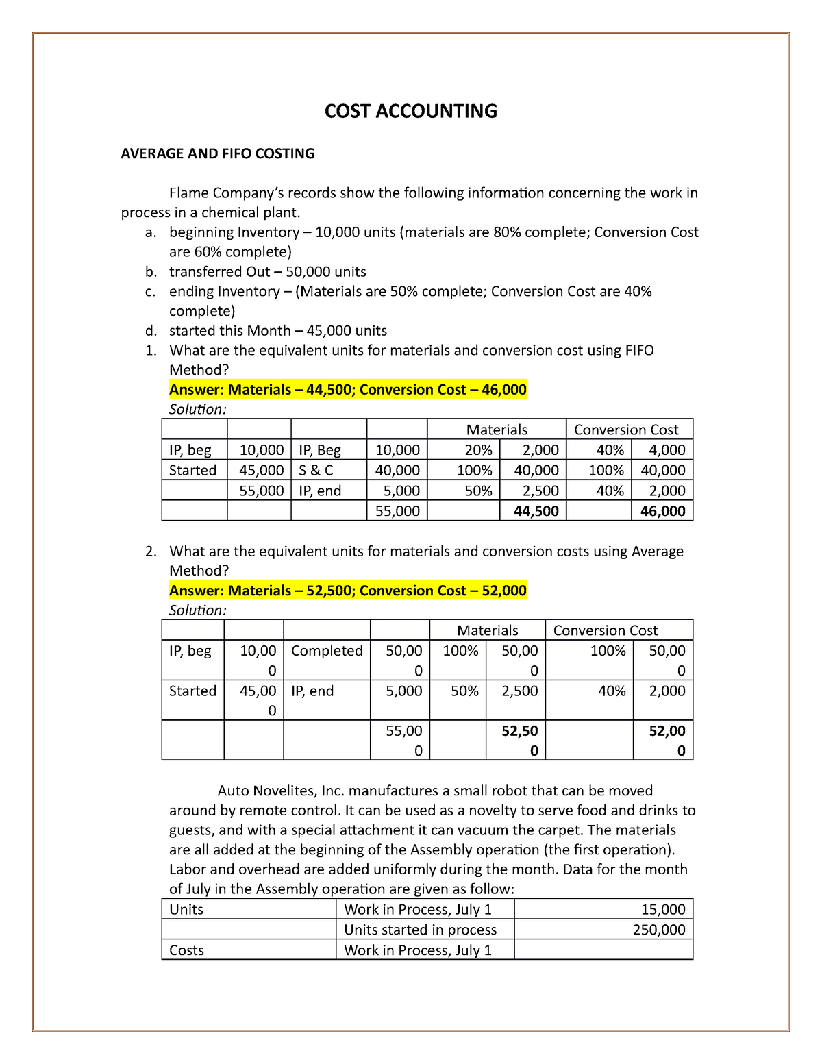 Average And FIFO Costing COST ACCOUNTING AVERAGE AND FIFO COSTING 