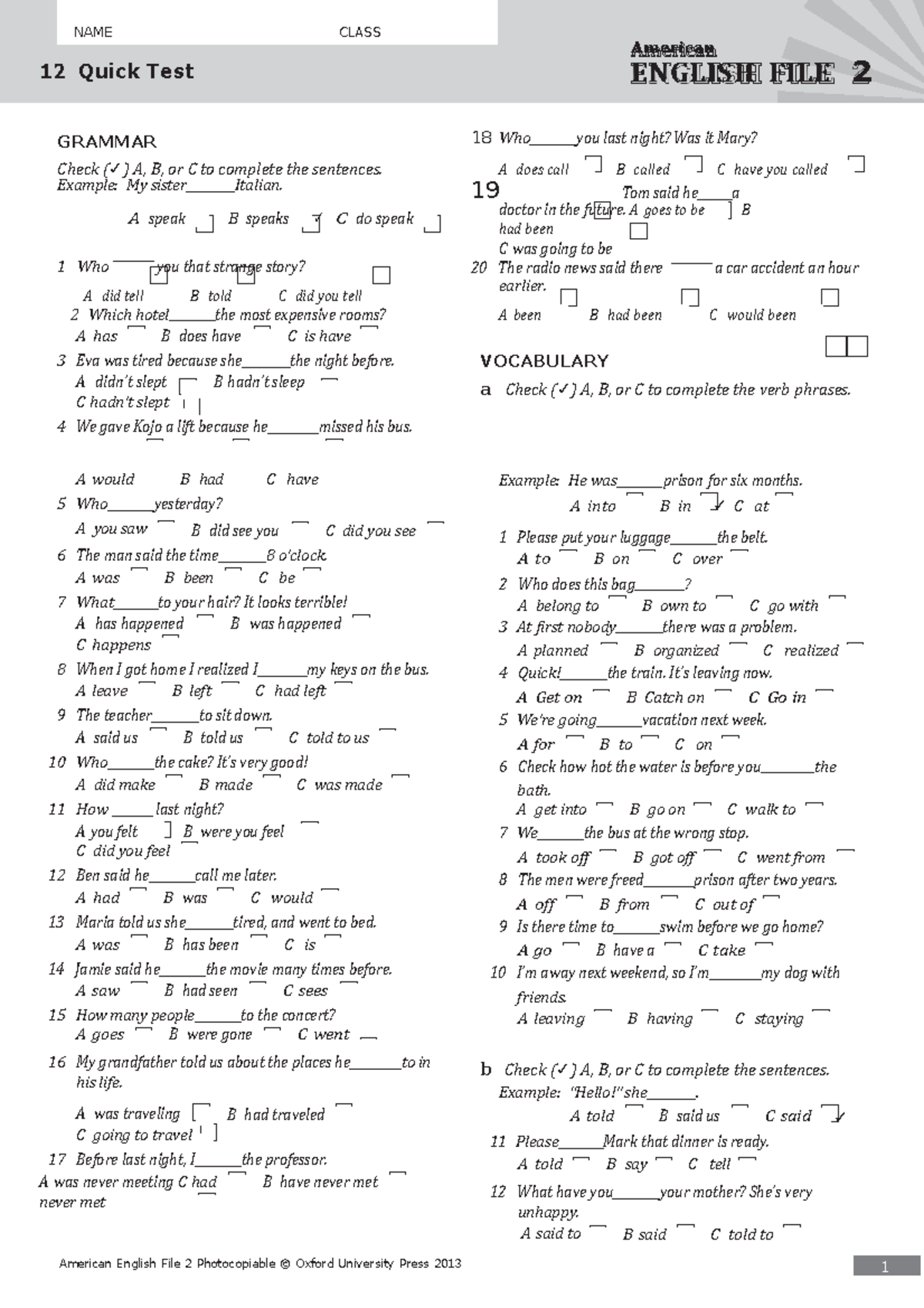 american english file 2 photocopiable © oxford university press 2013