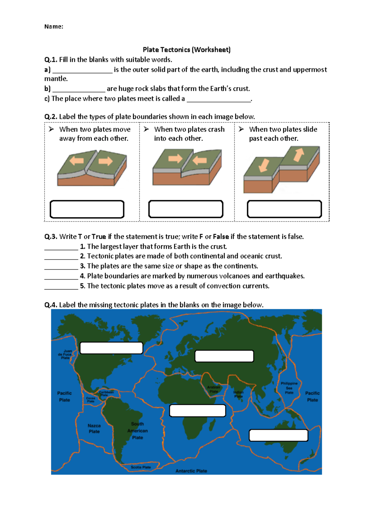Plate Tectonics Worksheet Easel Activity Printable PDF-2 - Name: Plate Tectonics (Worksheet) Q ...