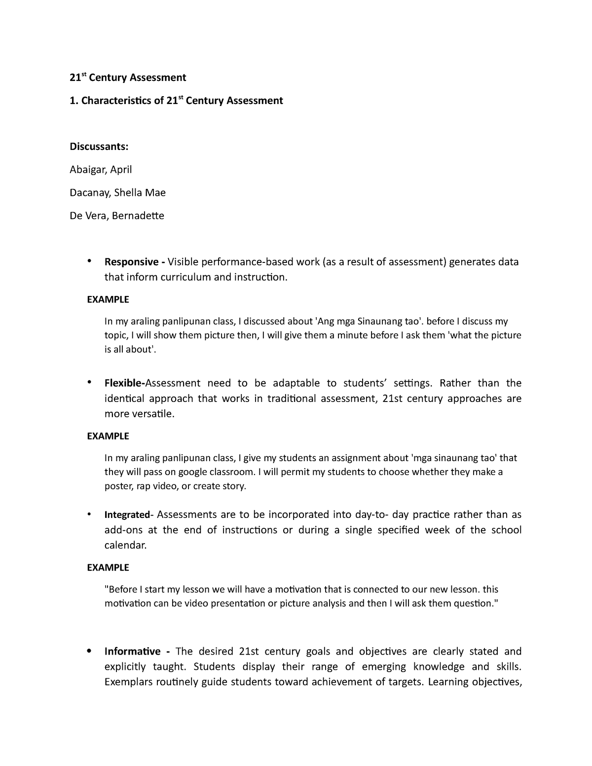 characteristics of 21st century assessment essay