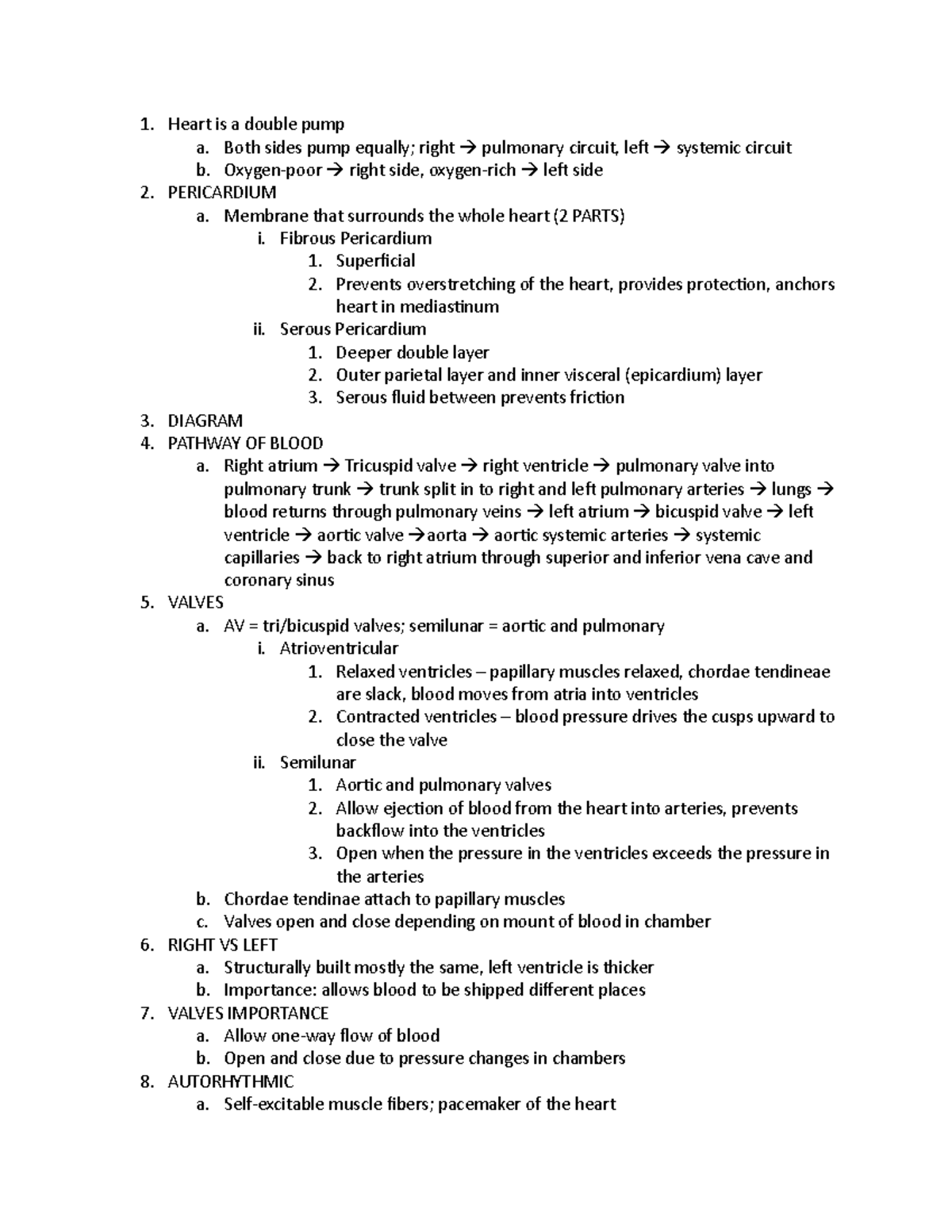 2018-Anatomy Physiology-Cardiovascular Intro Notes - Heart is a double ...