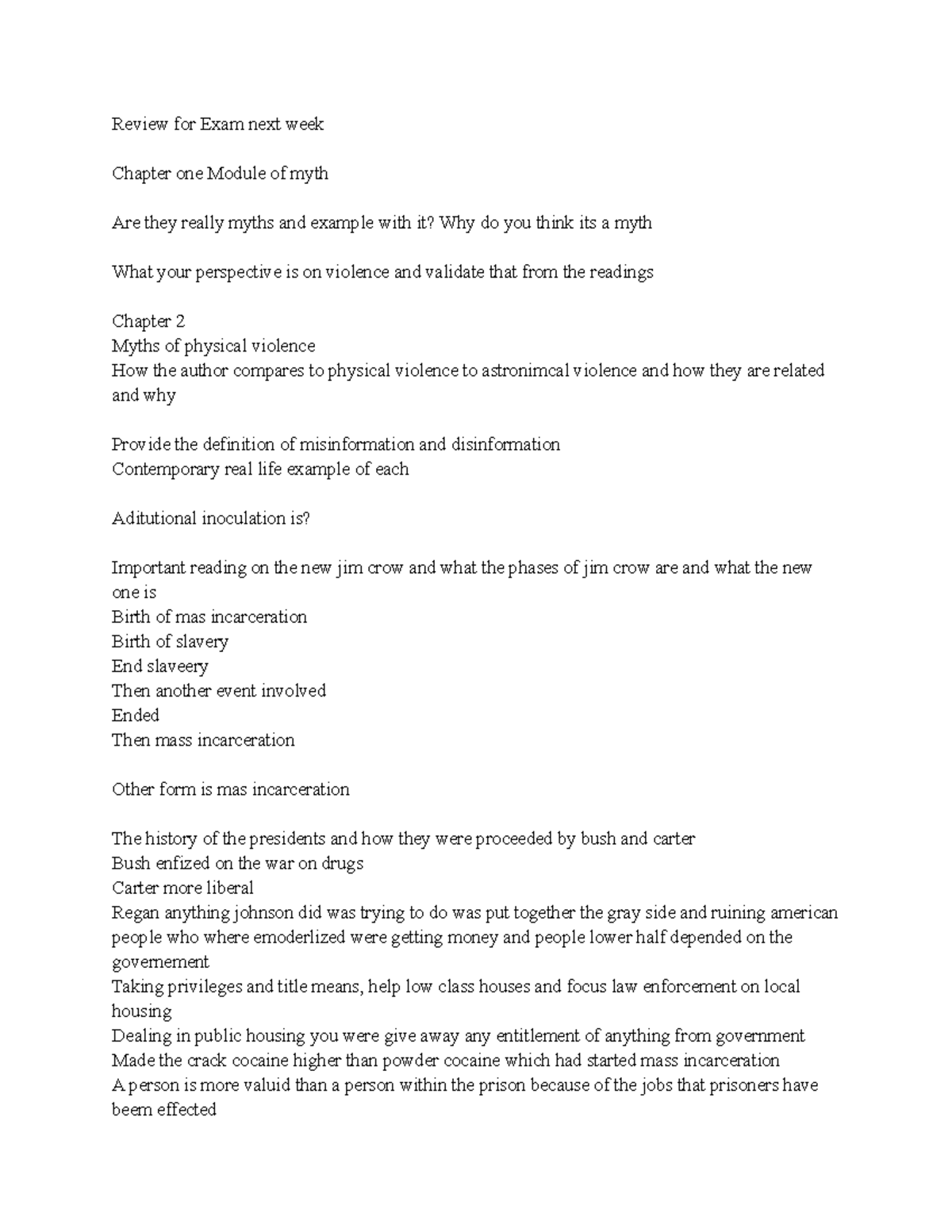 Exam Review - week 6 - Review for Exam next week Chapter one Module of ...