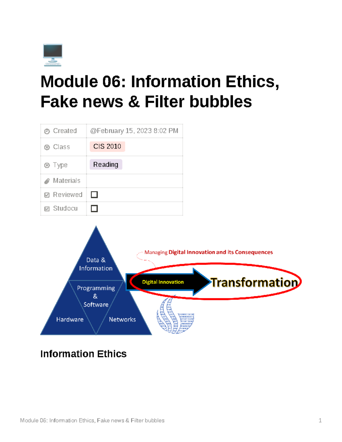 Module 06 Information Ethics Fake news Filter bubbles ] Module 06