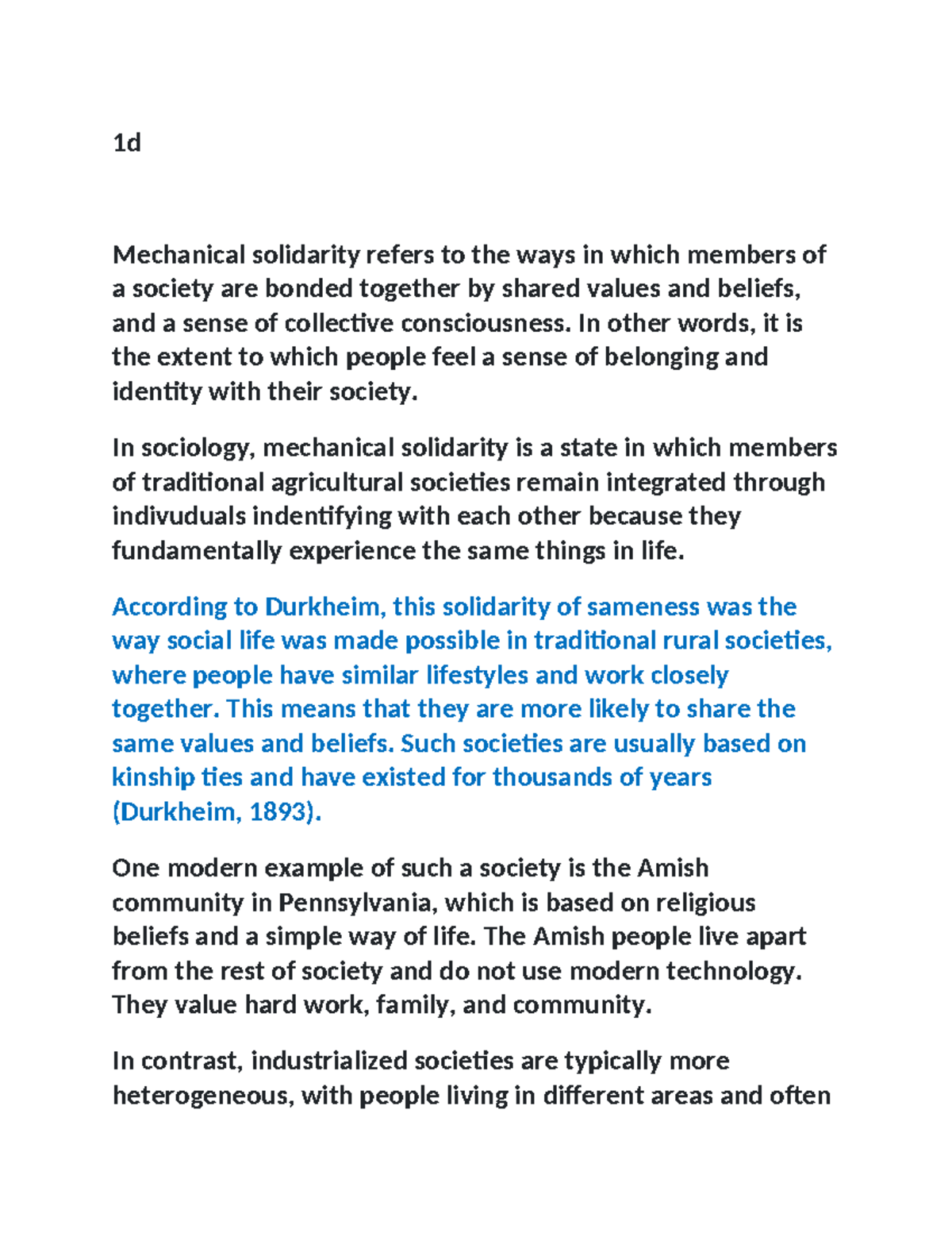 Socail solidatory sociology subject notes 1d Mechanical solidarity