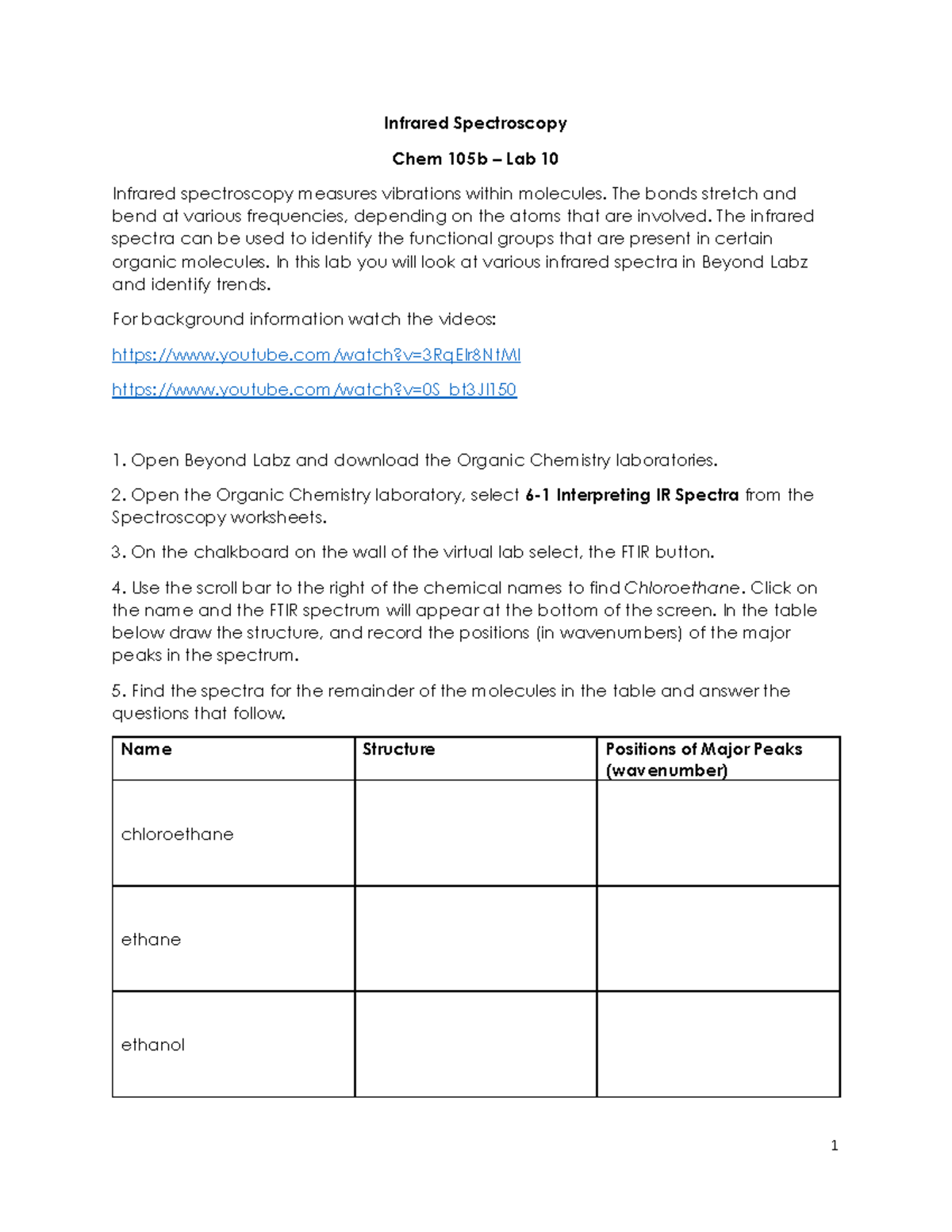 Lab 10 Worksheet Chem 105b Lab Work Studocu