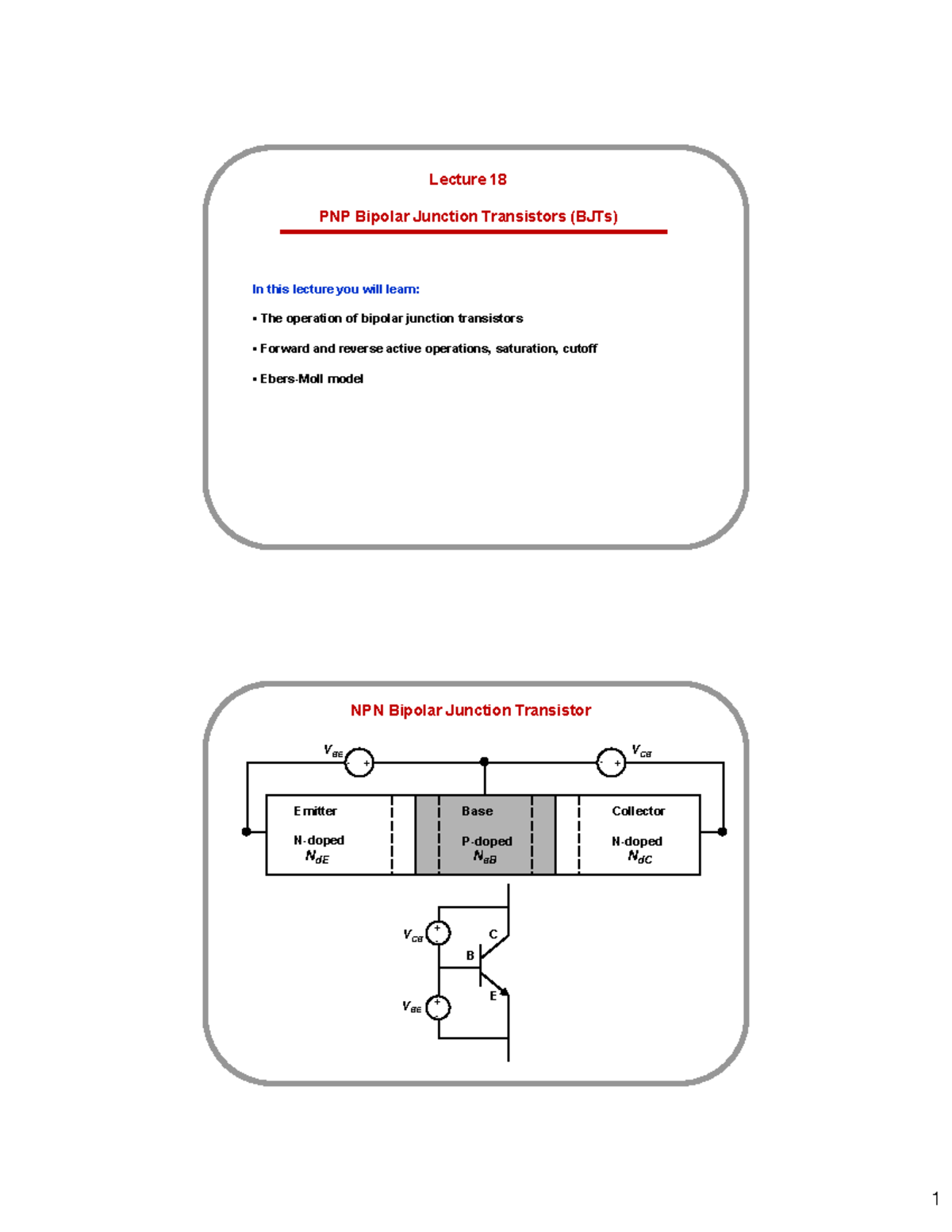 Lecture slides, lecture 18b Lecture 18 PNP Bipolar Junction