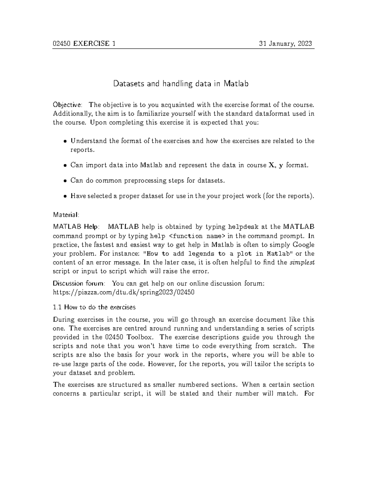 0 2450 ex1 Matlab Datasets and handling data in Matlab Objective The