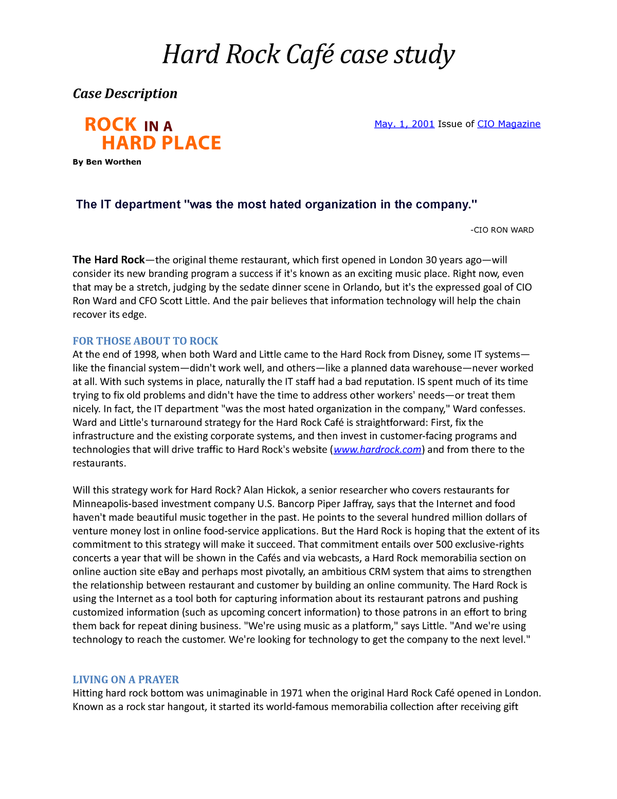 hard rock cafe global strategy case study answers