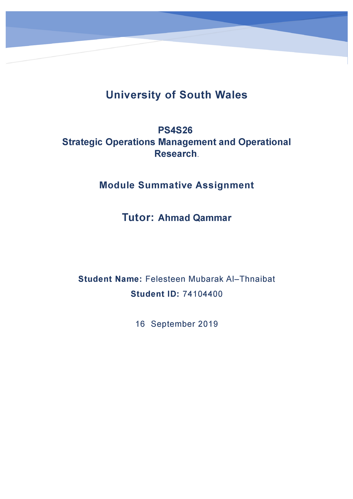 Summative Assessment - Strategic Operations Management And Operational ...