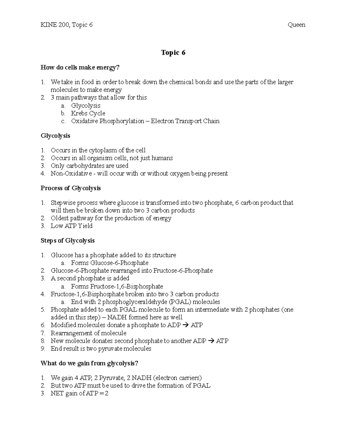 Topic 6 - Topic 6 How do cells make energy? We take in food in order to ...