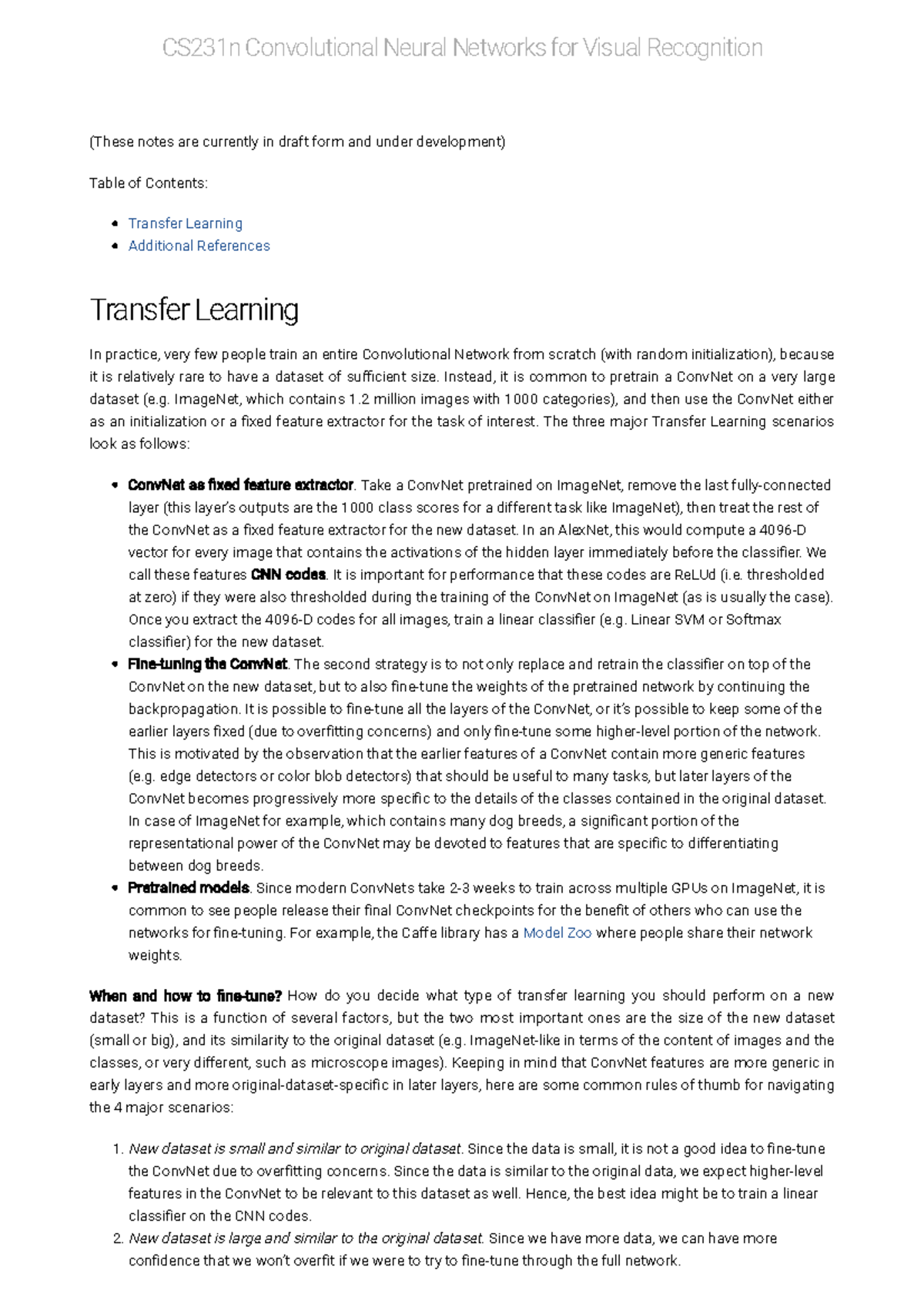 3 Transfer Learning and Fine-tuning - (These notes are currently in ...