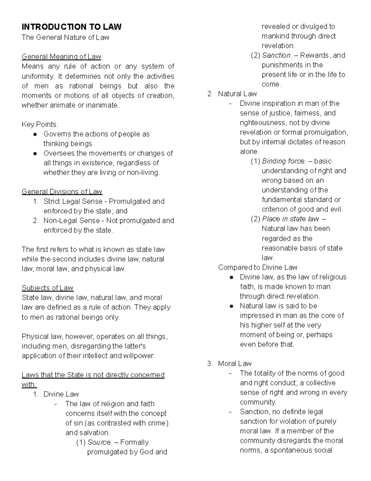 Coblaw 1 Reviewer - General Nature of Law - INTRODUCTION TO LAW The ...