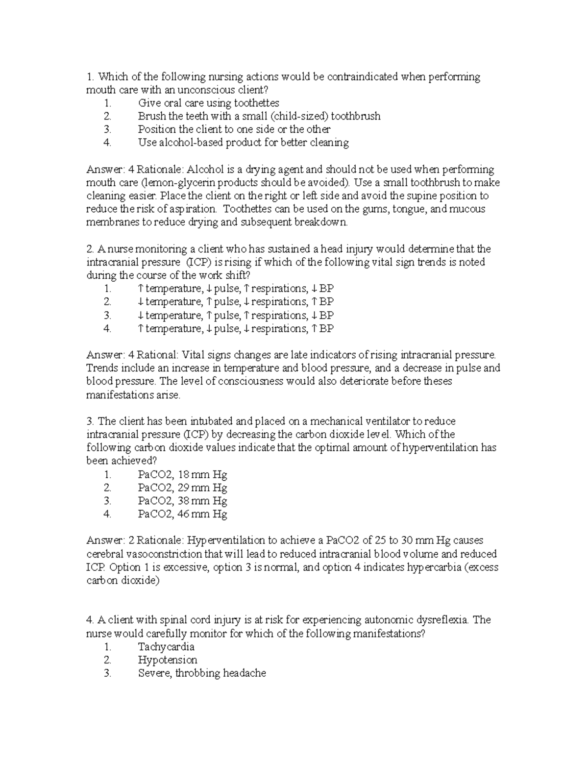 Neuro ER Study Guide - none - Which of the following nursing actions ...