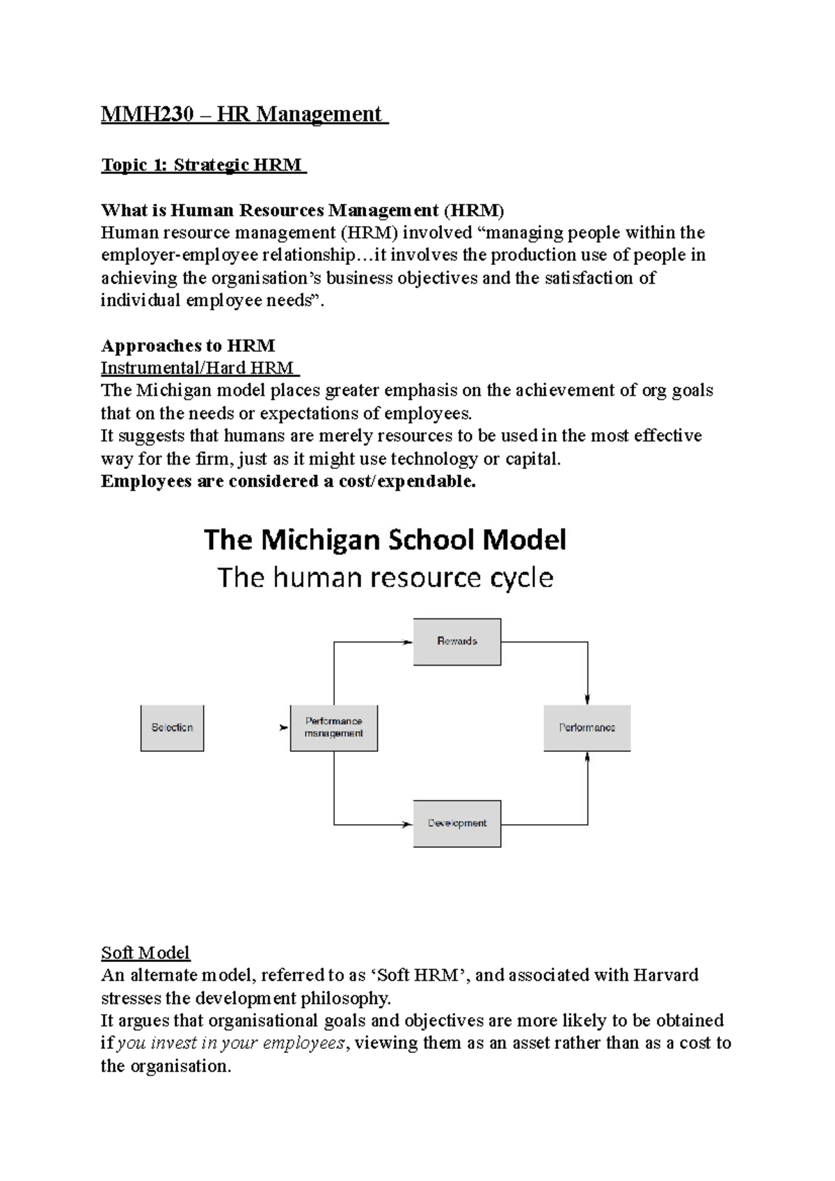 MMH230 - HRM Notes - MMH230 – HR Management Topic 1: Strategic HRM What ...