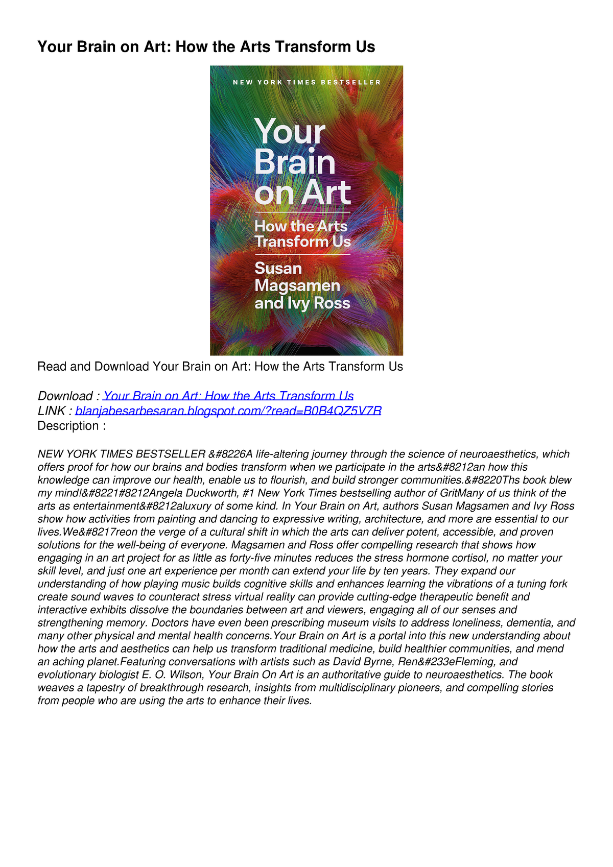 PDF Your Brain On Art How The Arts Transform Us Kindle Your Brain On   Thumb 1200 1698 