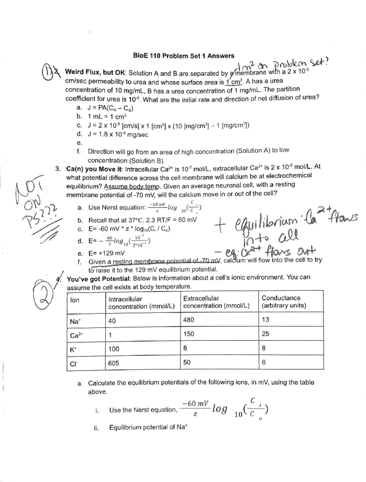 Biomedical Physiology Problem Sets - BIO ENG 110 - Studocu