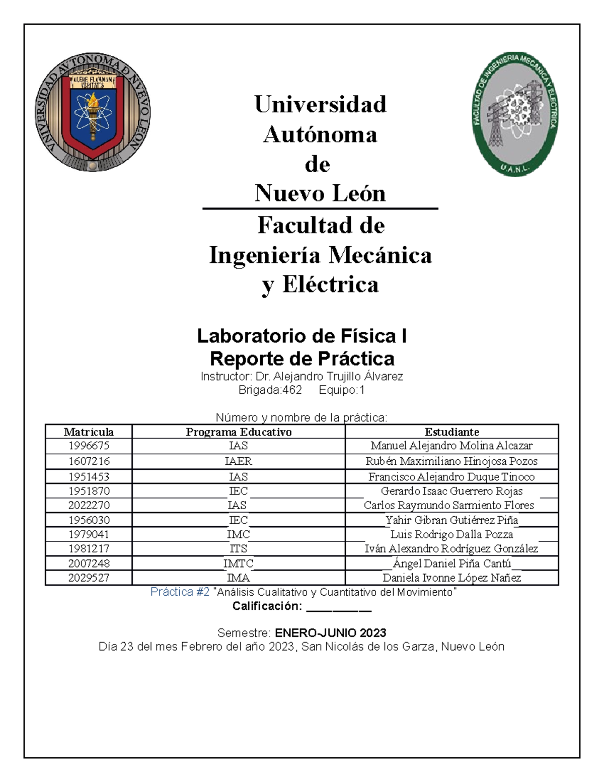 Practica 2 Lab de Fisica - Universidad Autónoma de Nuevo León Facultad ...