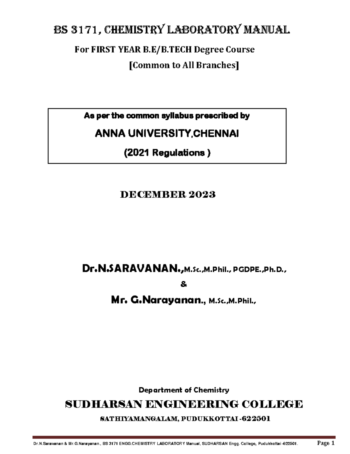 BS3171 ENGG.CHE LAB Manual SEC pdf BS 3171, CHEMISTRY LABORATORY