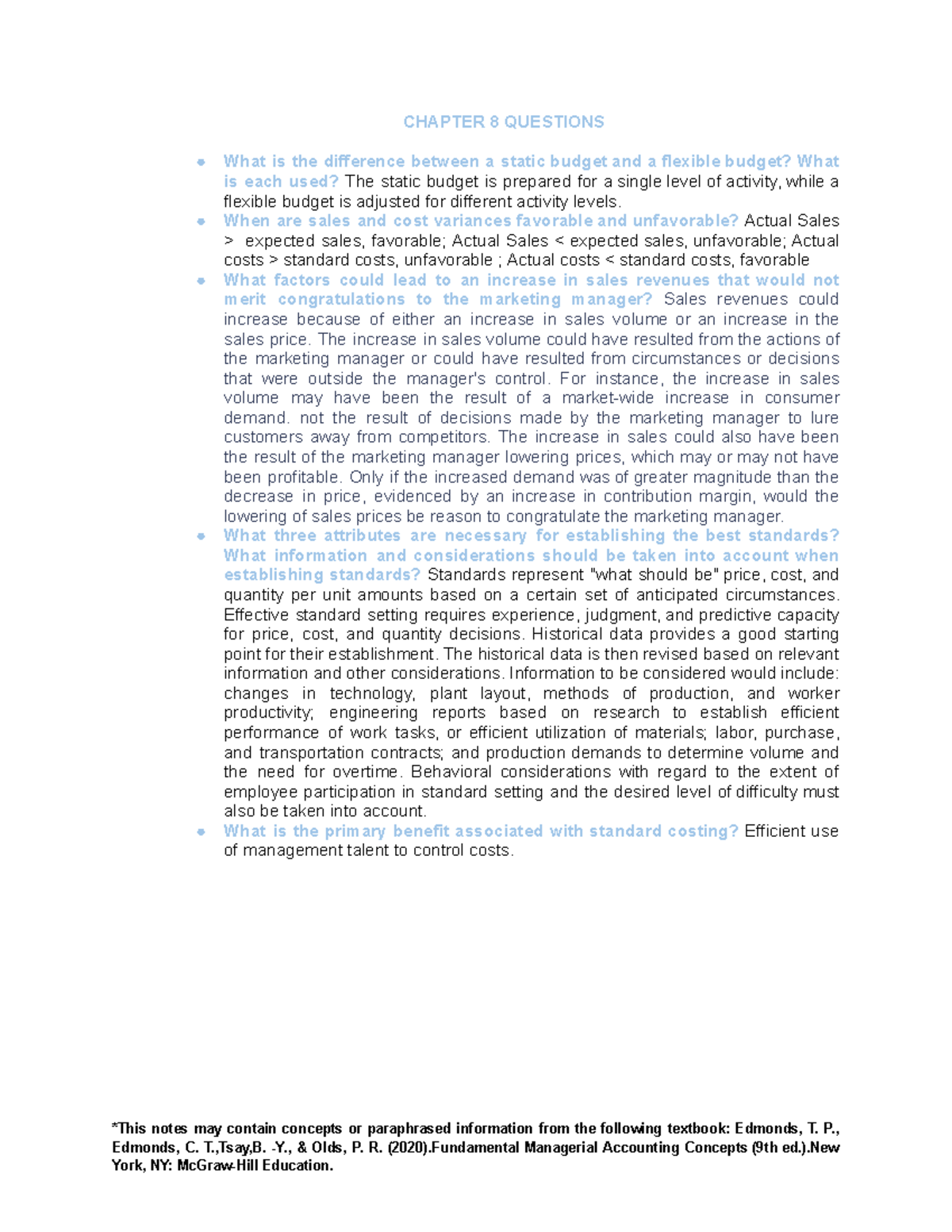 Principles of Managerial Accounting CH 8 Questions - CHAPTER 8 ...