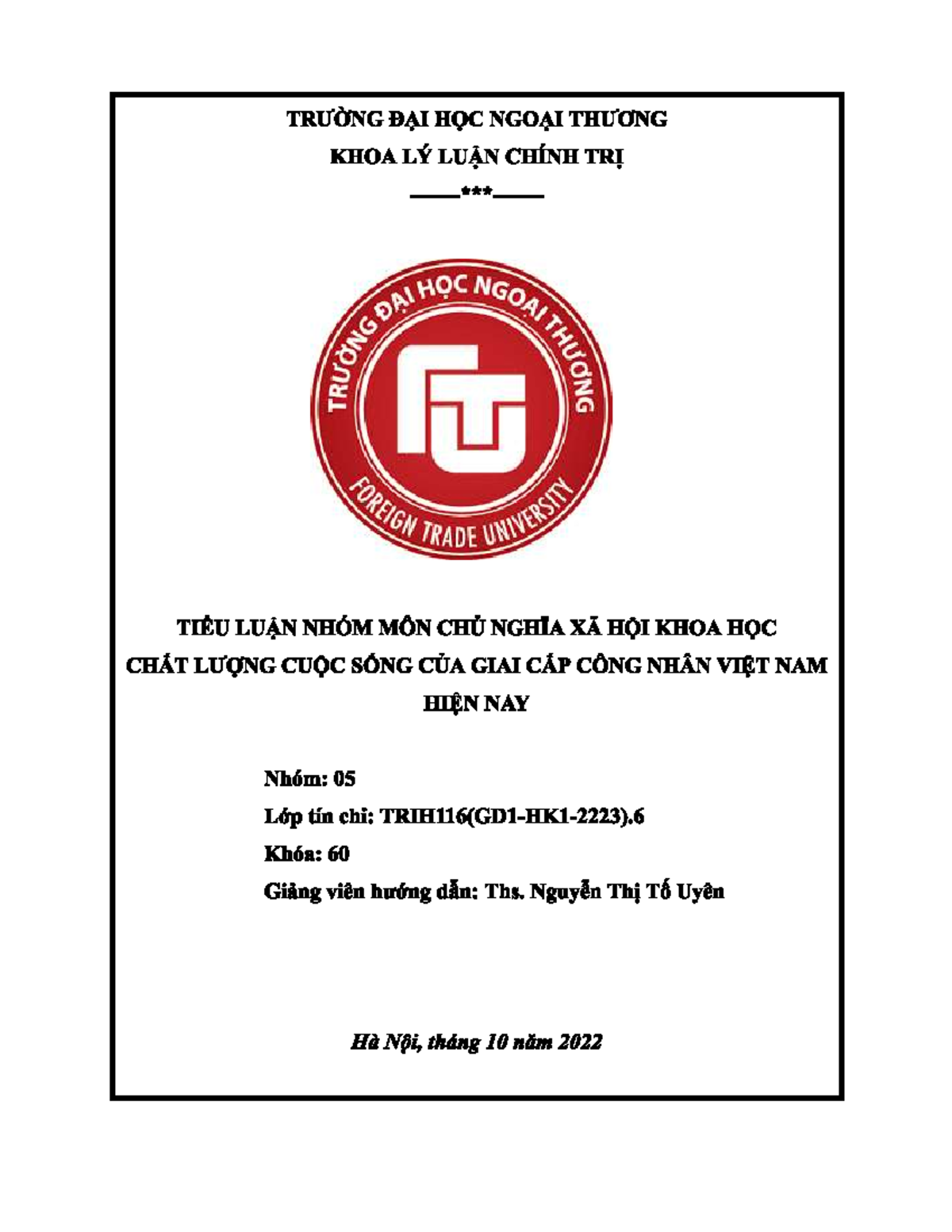 TIỂU LUẬN CNXH Final - Tiểu luận cuối kỳ - Chủ nghĩa xã hội khoa học ...