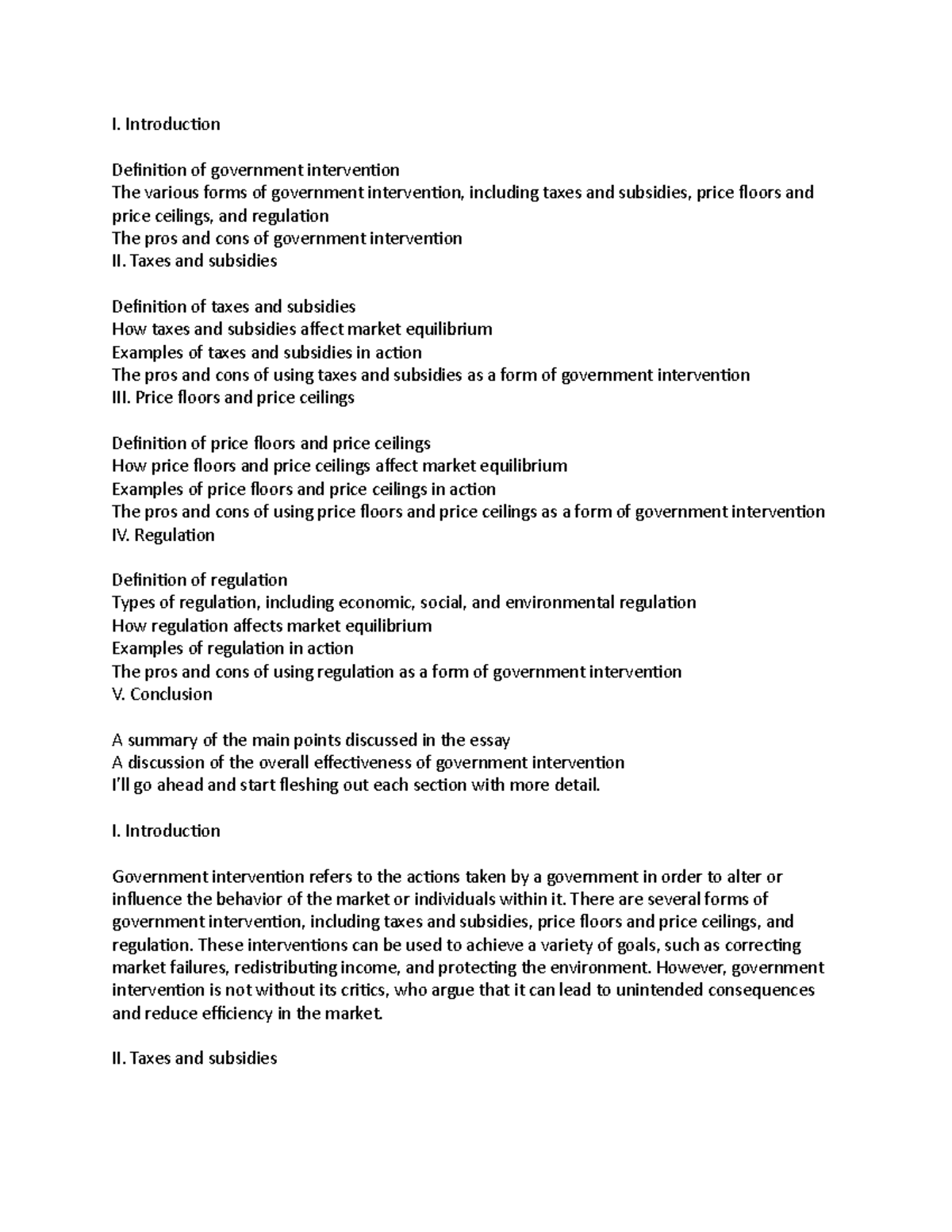 Microecon - I. Introduction Definition of government intervention The ...