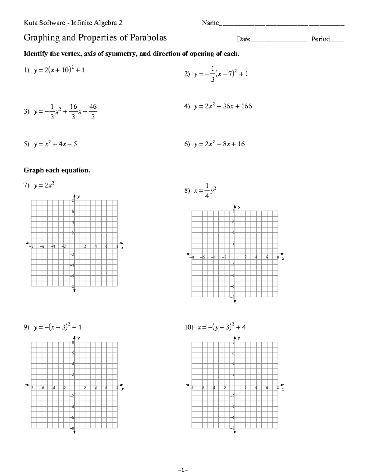 Parabolas worksheet and Answers - © 3 1210 w 1417 SKauHtZaM ...