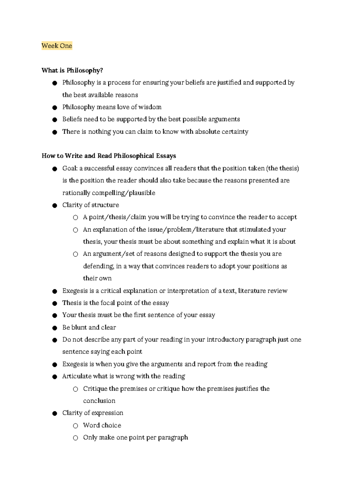 Lecture Notes - Week One What is Philosophy? Philosophy is a process ...