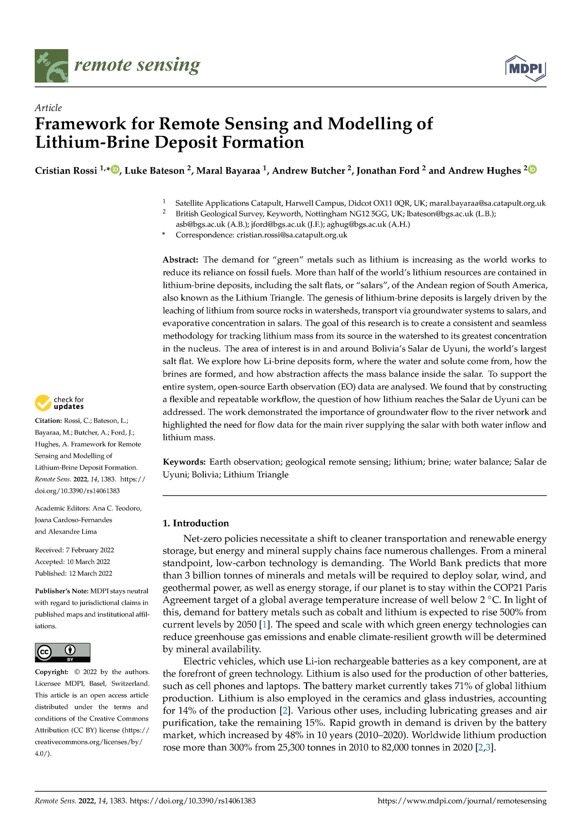 Remotesensing 14 01383 v2 - Citation: Rossi, C.; Bateson, L.; Bayaraa ...