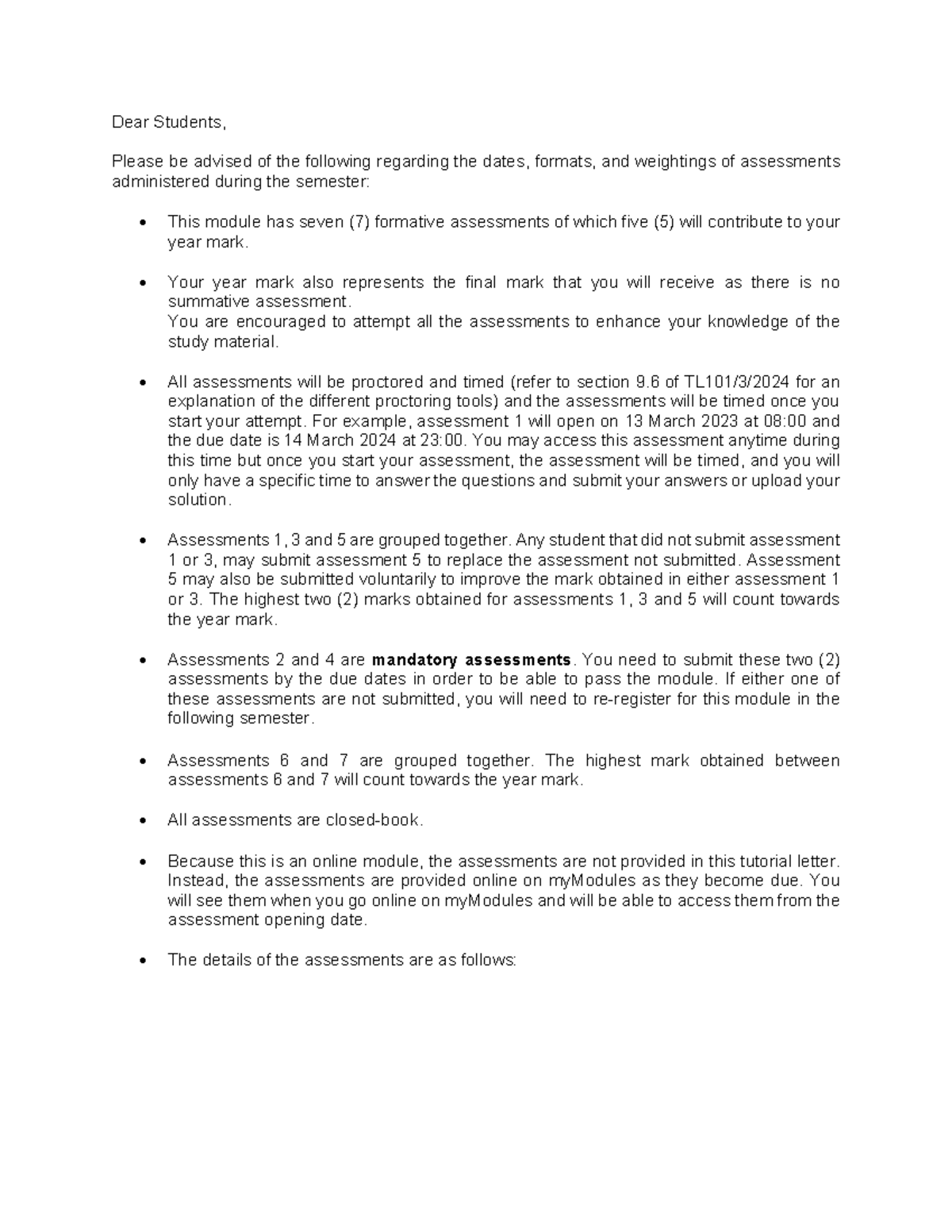 Assignment dates (1) organized - Dear Students, Please be advised of ...