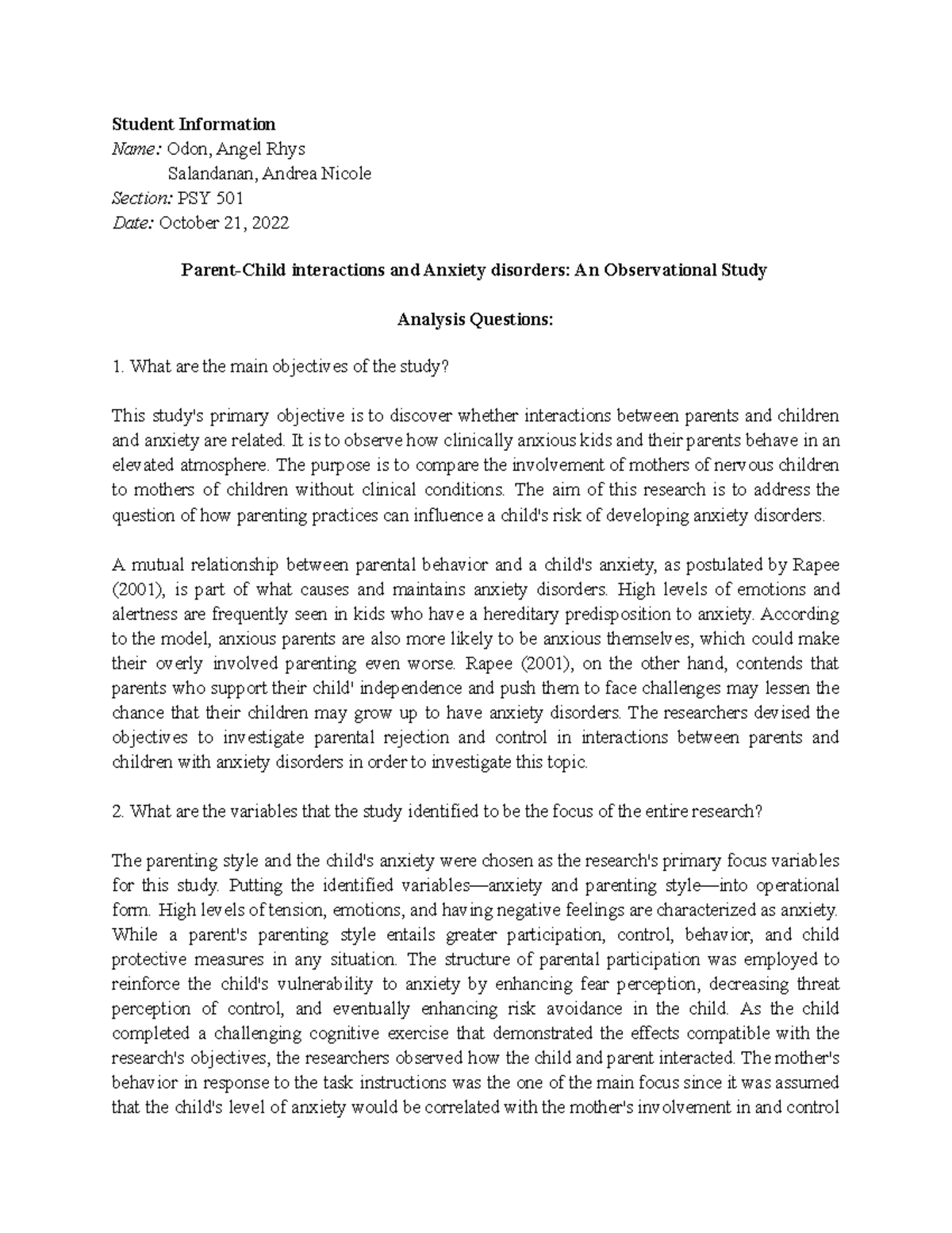 Observational-Study - Observational Study - Student Information Name ...