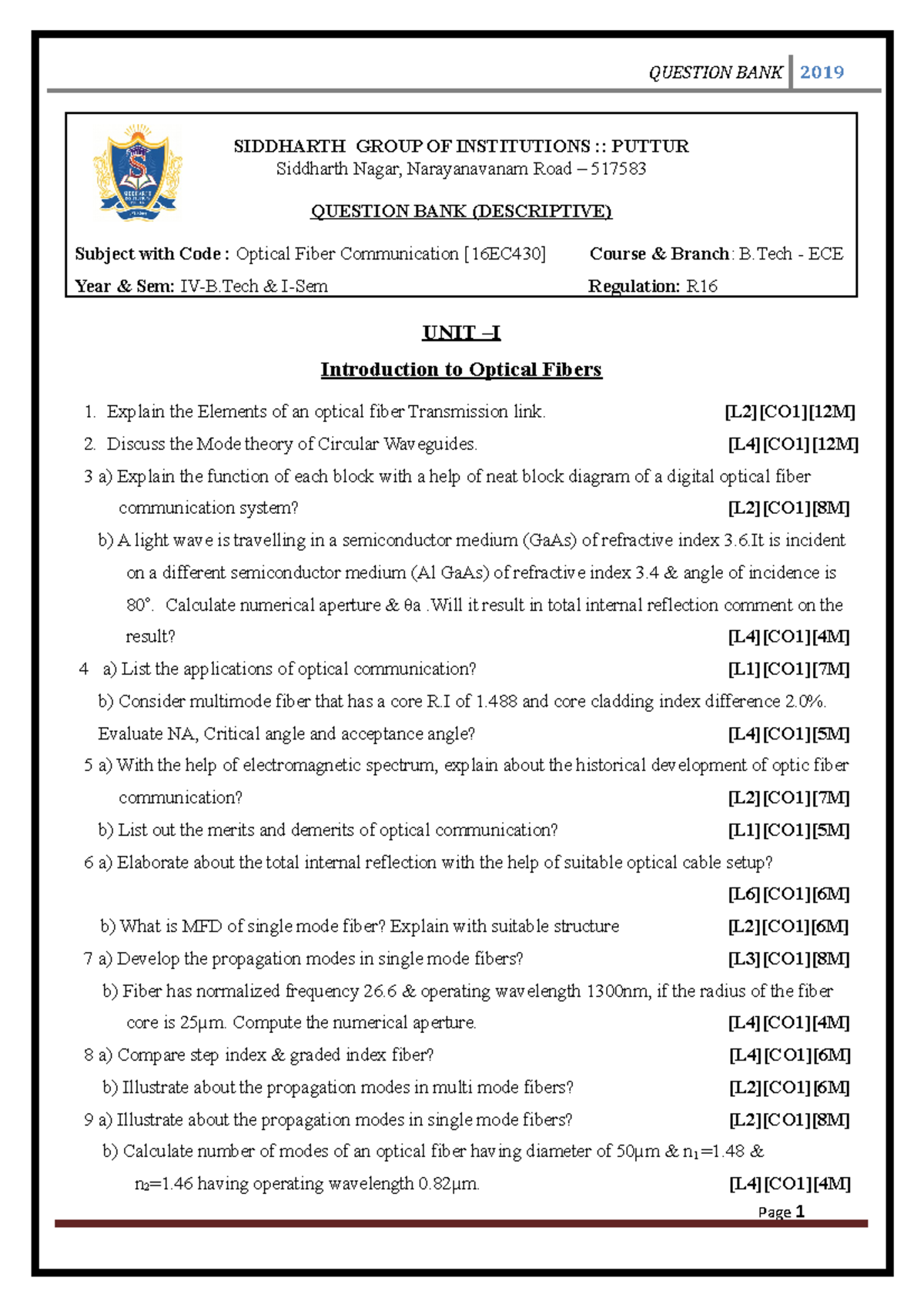 OFC- Question-BANK - 4-1 - SIDDHARTH GROUP OF INSTITUTIONS :: PUTTUR ...