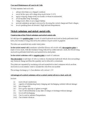 Secondary Cells Continued