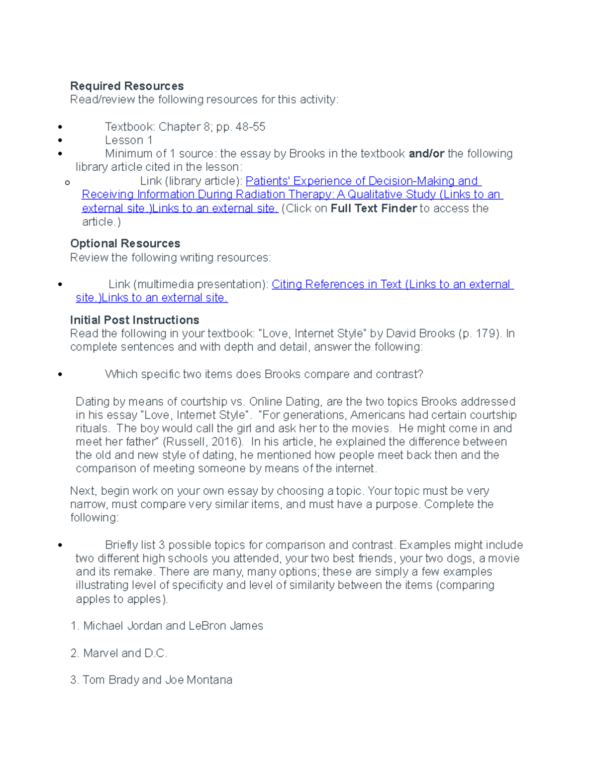 Engl117 week 3 discussion - Required Resources Read/review the ...
