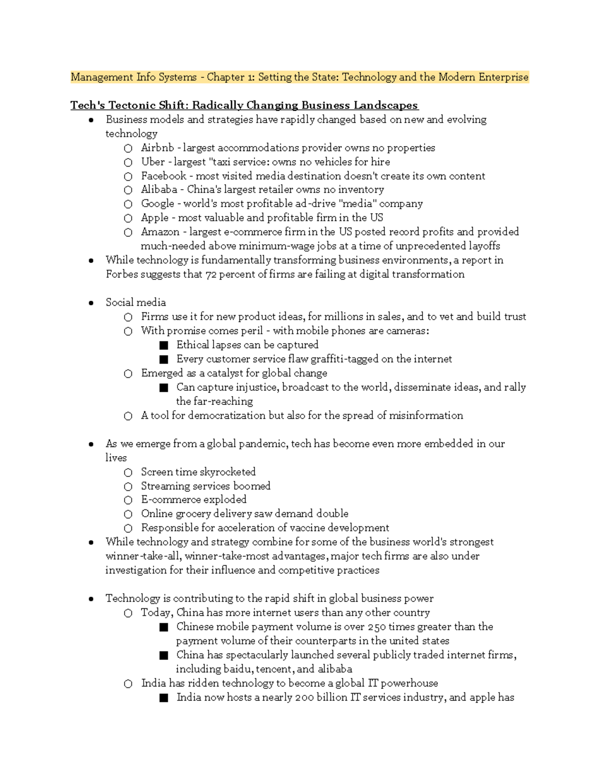 MIS - Chapter 1 - MIS 3533 - Management Info Systems - Chapter 1 ...