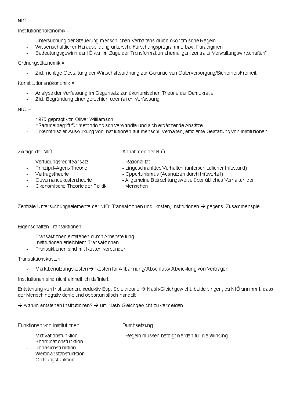 Neue Institutionenökonomie Zusammenfassung - NIÖ Institutionenökonomik ...