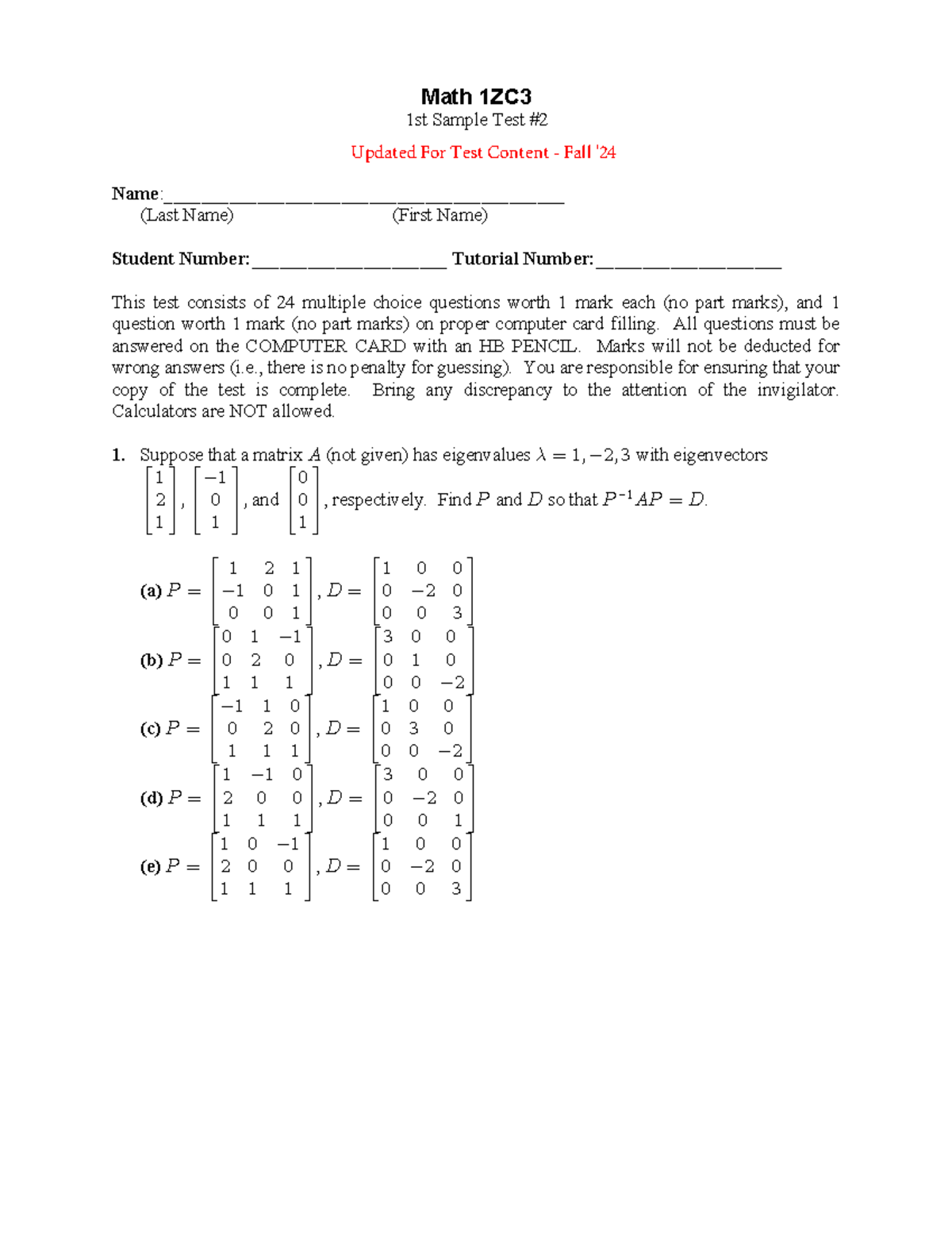 Sample Test 2 - Updated F24 - Math 1ZC 1st Sample Test # - Studocu