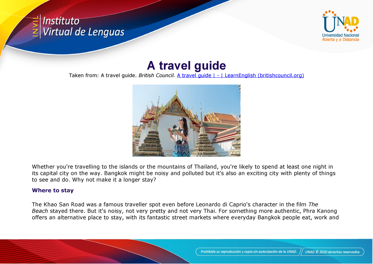 Annex 1 - Travel Guide - Biologia - A Travel Guide Taken From: A Travel ...