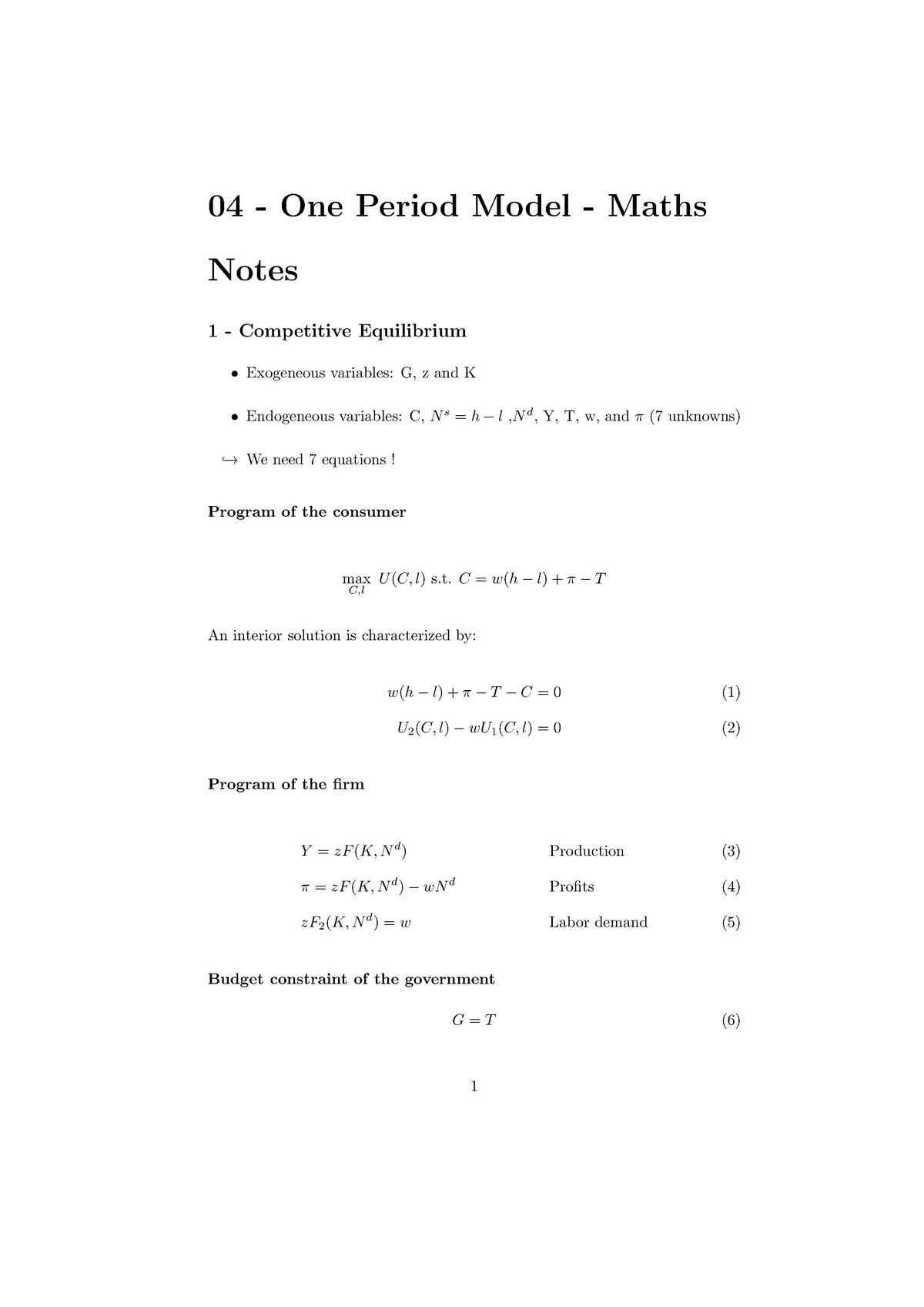 04 One Period Model Math Notes Studocu