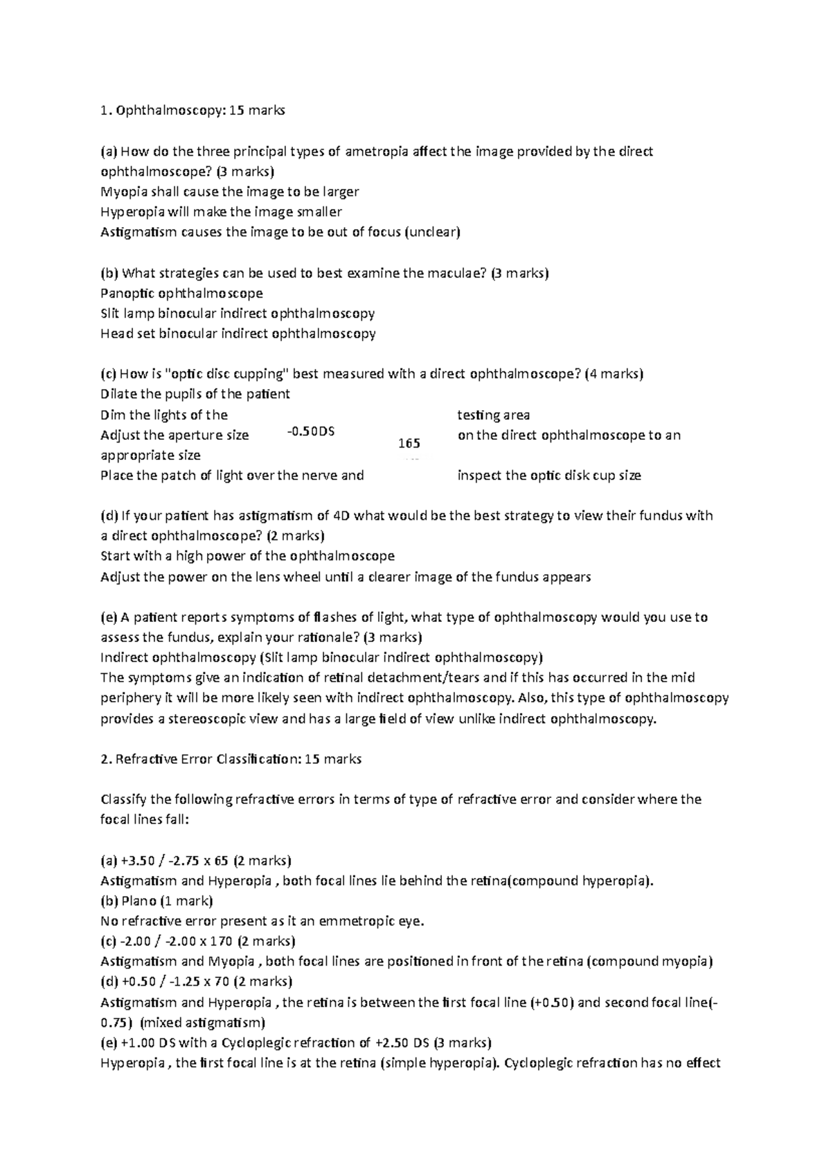 OP1CP1 Module Example Questions with Answers Ophthalmoscopy 15 marks