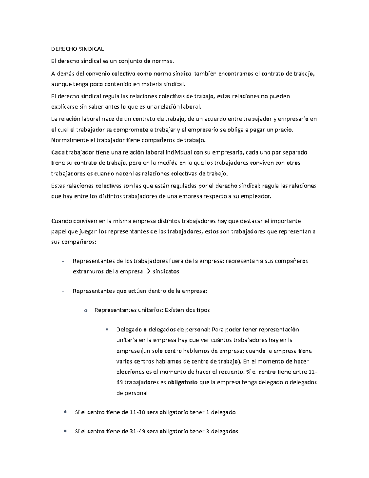 Derecho Sindical - Apuntes - DERECHO SINDICAL El Derecho Sindical Es Un ...