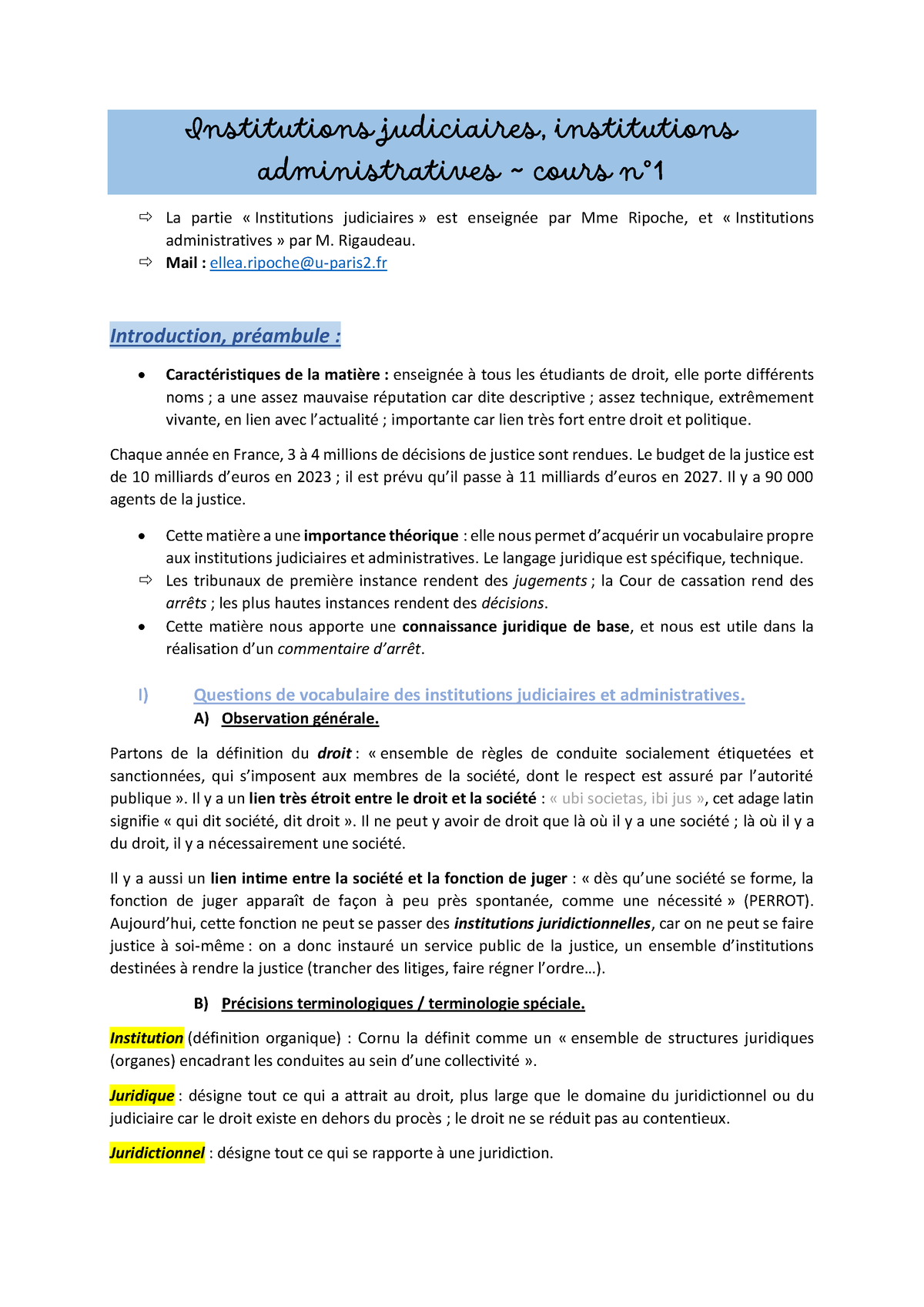 Cours IJA (Admin) - Institutions Judiciaires, Institutions ...