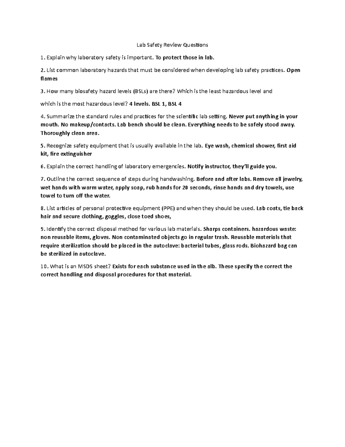 Lab Safety Review Questions Lab Safety Review Questions Explain why