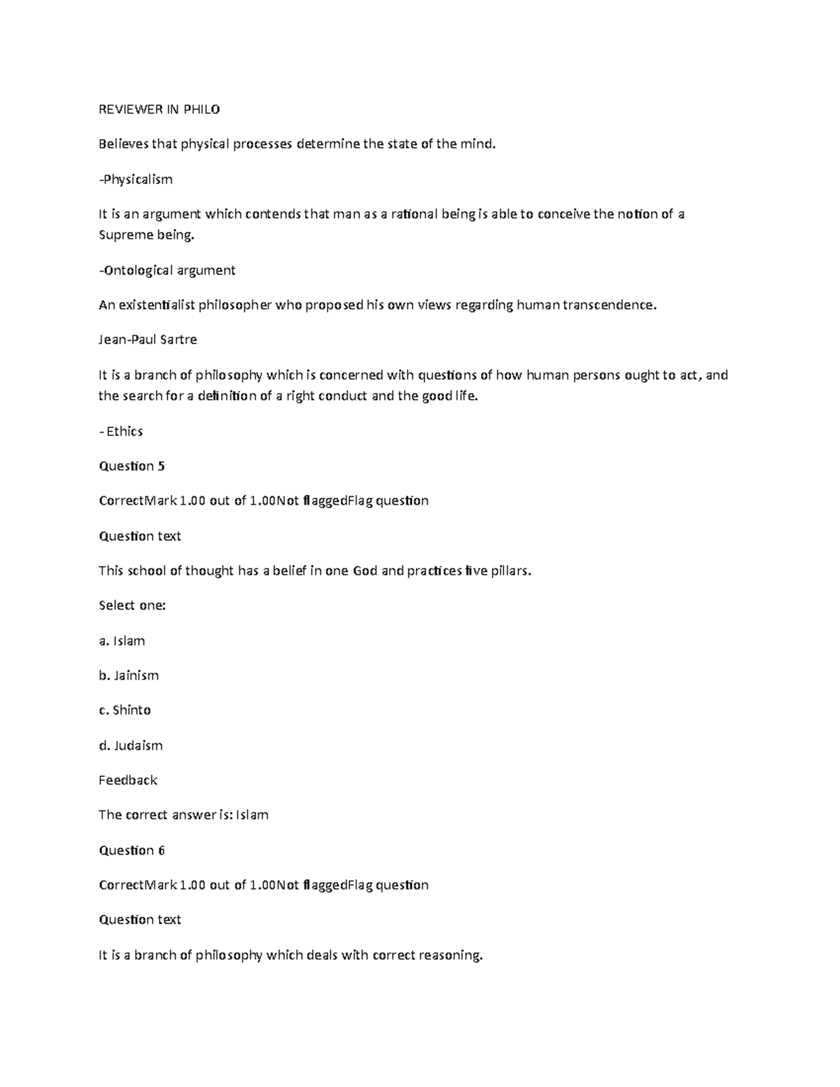 Reviewer IN Philo - Lecture notes 1,2 - Introduction to the Philosophy ...