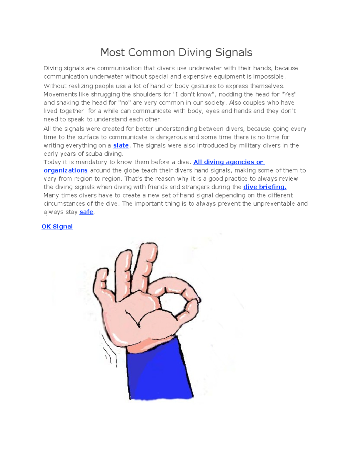 HAND Cgnal Hand Signals for Swimming Lesson Most Common Diving