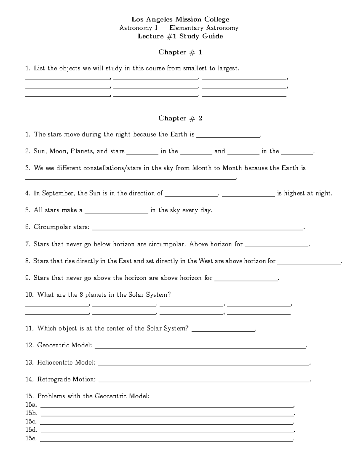 Study guide lect 1 astro 1 - Astronomy 1 — Elementary AstronomyLos ...